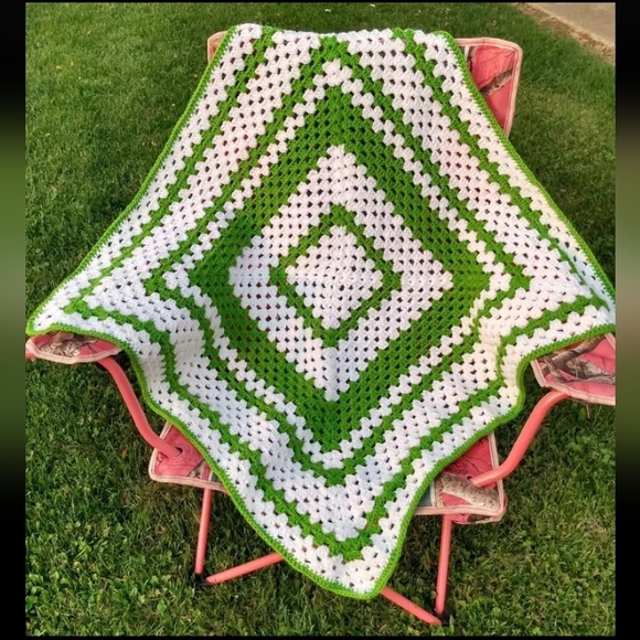 Hand Crafted Other - Handcrafted Crocheted Green and white small blanket